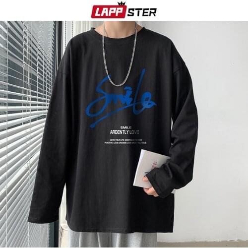 LAPPSTER Men Harajuku Letter Graphic T Shirts 2021 Mens Vintage Causal Streetwear Tshirts Male Kpop Japanese Oversized Tshirts