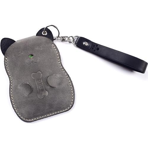 Gathersun Design His-and-Hers Gifts Genuine Cow Leather Key Chain Card Holder with Hasp Puppy Card Case Real Leather
