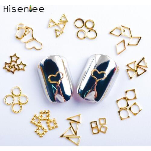 Hisenlee 500pcs Good Quality Gold Color Hollow Design Nail Art Sticker Metal Stud 3D Nail Art Punk Rivet Decoration Accessories