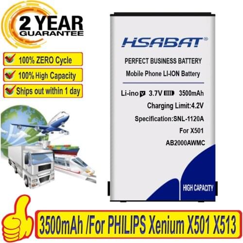 HSABAT 100% New AB2000AWMC 3400mAh Battery for PHILIPS Xenium X501 X513 X523 X130 X623 X3560 X2300 X333