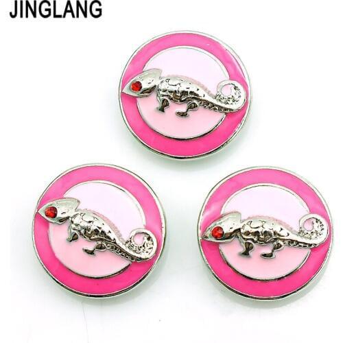 JINGLANG Fashion 18mm Snap Buttons Pink Gecko For Snap Button Jewellery DIY Interchange Necklace Accessories Jewelry