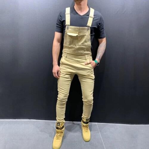 Dropshipping New Mens Fashion Khaki camouflage Denim Bib Overall Pants Stretch Jeans Men Trousers vintage Streetwear Jumpsuits