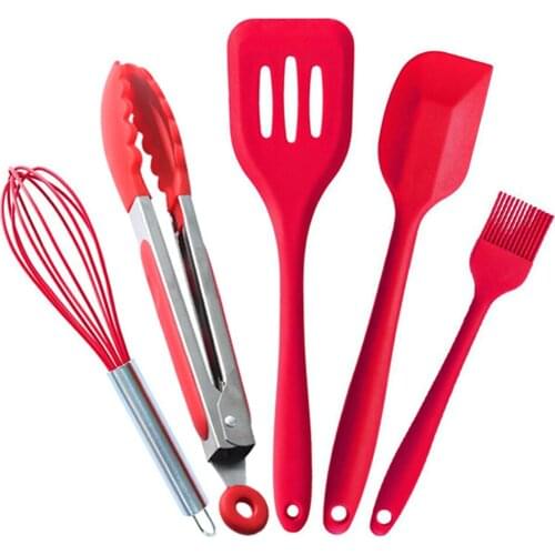 Cooking Kitchenware Tool Silicone Utensils Set With Wooden Multifunction Handle Non-Stick Spatula Ladle Egg Beaters Shovel