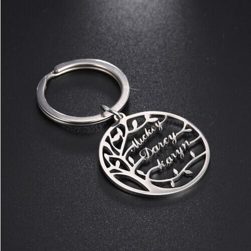 Lemegeton Tree of life keychain Personalized Custom Family Name Key Chain Stainless Steel Keyring Jewelry Couple Boyfriend Gift