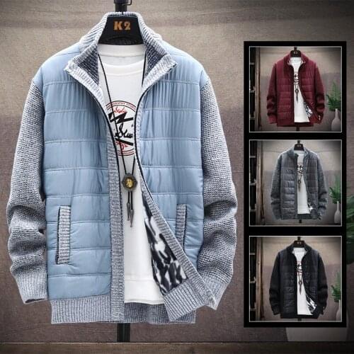 Fashion patchwork sweater coat men autumn/winter fleece windproof warm wool sweater zipper cardigan jacket coat