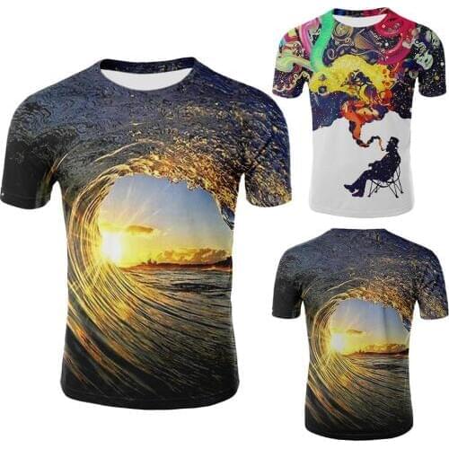 Men Sea Wave 3D Digital Printing Short Sleeve Round Neck Tee Top Blouse T-shirt Short Sleeve Round Neck Tee Top Blouse T-shirt S