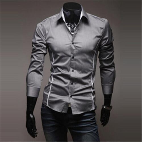 Mens Shirts Mens Dress Shirt Casual Slim Fit Stylish Long-Sleeved Shirts 3 Colors Size M--XXXL