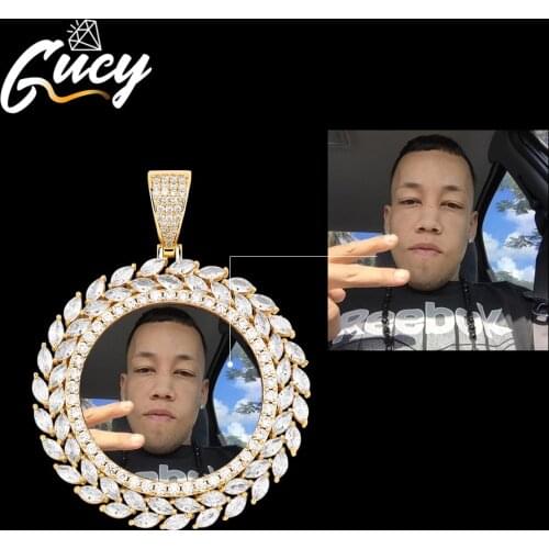 GUCY Grain Pattern Custom Photo Roundness Solid Back Pendant & Necklace With Tennis Chain Cubic Zircon Mens Hip hop Jewelry