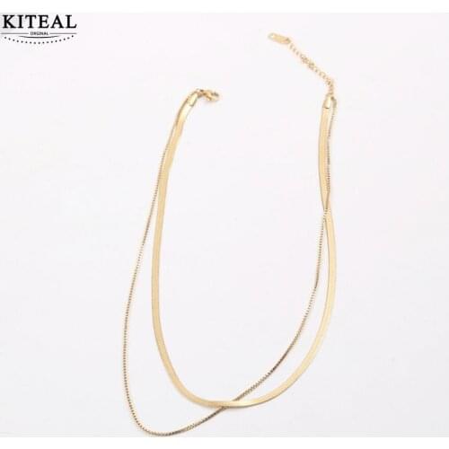 KITEAL New Beautiful Fashion 18KGP Gold Filled Gentlewoman necklaces chain Double layered snake chain tattoo choker bone