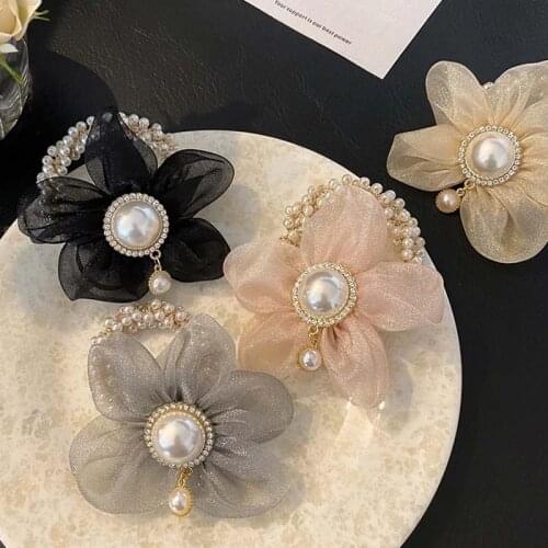 New Pearl Flowers Hair Rope for Women Elastic Hairband Girls Korean Hair Accessories Mini Net yarn fairy Hairband Sweet Headwear