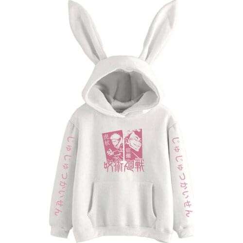 Janpanese Anime Jujutsu Kaisen Rabbit Hoodie Women Girls Kpop Sweatshirts Kawaii Toge Inumaki wig Yuji Itadori Graphic Harajuku