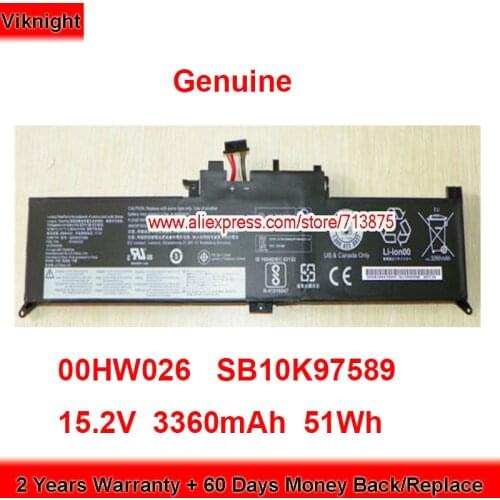 Genuine 00HW026 Battery SB10F46465 for Lenovo ThinkPad Yoga 260 X380 00HW027 01AV432 SB10K97589 15.2V 3360mAh 51Wh