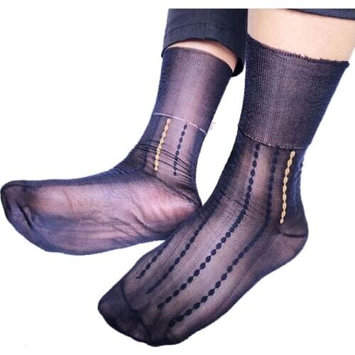 PEAJOA Brand Classic Men Nylon Silk Sheer Formal Dress Suit Socks See Through Striped Sexy Gay Male Socks Hose
