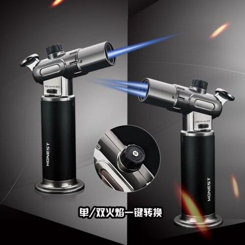 Spray Gun Kitchen Dual Flame Mode Lighter Turbo Torch Gas Jet Windproof Lighter Butane Big Firepower Welding BBQ Baking Outdoor