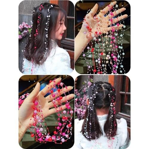 DIY Pearl Braided Hair Chain Children Girls Princess Braided Hair Rope Headdress Hair Extension Chains Birthday Party Gift