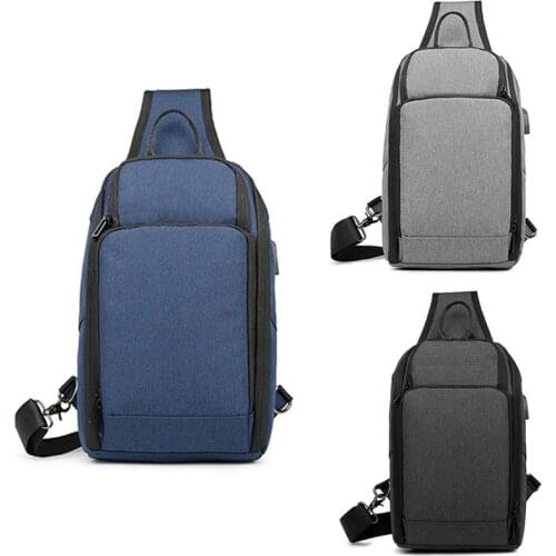 Casual Mens Chest Bag Oxford Cloth Waterproof USB Crossbody Chest Bag Outdoor Travel Shoulder Bag