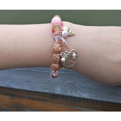 Shell Starfish Conch Charm Beaded Pearls Bracelets for Women Crystal Bracelet DIY Handmade Jewelry Female Gift Dropshipping 2020