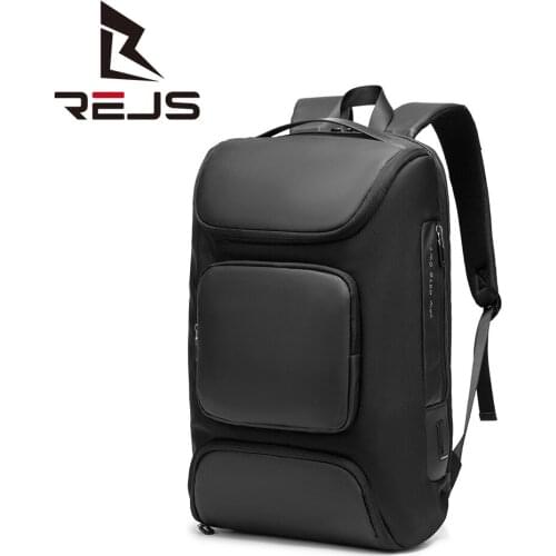 REJS LANGT Men Fashion Multifunction Anti Theft Backpack Fit 15.6 Inch Laptop Bag USB Charge Travel Daypack Mochila for Male