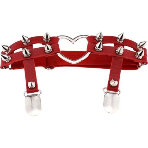 Sexy Garter Harness Punk Heart Leather Lace PU Suspenders Women Leg Ring