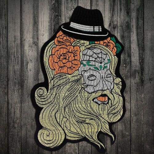 Old grandfather Iron On Patch Embroidered Applique Sewing Label punk biker Patches Clothes Stickers Apparel Accessories Badge