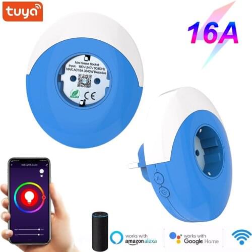 Tuya Smart Plug Wifi EU Electric Socket 15A RGB Night Light Monitor Outlet 220V Adapter Voice Control Support Alexa Google Home