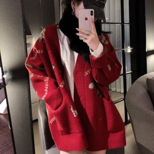 Knitted Sweater Cardigan Womens Mid-length Loose 2021 New Korean Version of The Net Red V-neck Knitted Jacket Cardigan Women