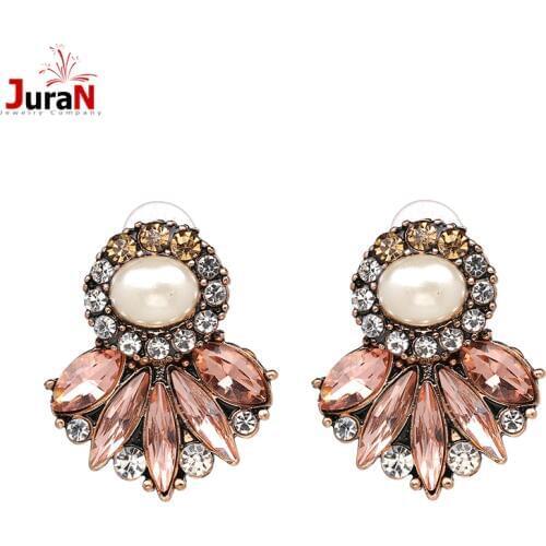 JURAN 2019 New Fashion Trend Statement Jewelry Flower Shape Crystal Luxury Simulated-pearl Stud Earring For Women Factory J50051