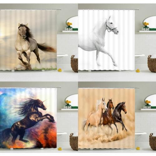 Horses Animal Shower Curtains Waterproof Fabric Polyester Bath Curtain Bath Screen Home Decoration 180x200cm With Hooks