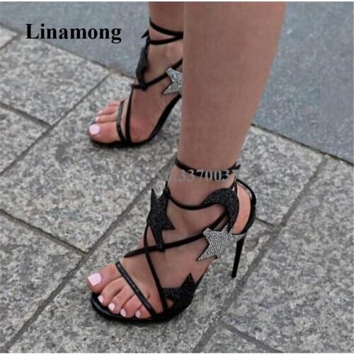 Newest Design Women Charming Rhinestone Stiletto Heel Sandals Thin Straps Crystal High Heel Sandals Dress Heels Club Shoes