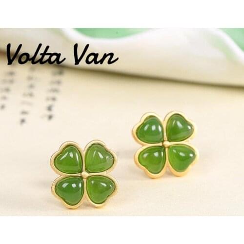 Volta Van Elegant Stud Earrings Fine Jewelry 925 Sterling Silver 2021 New Jasper Clover Trendy Concise Fashion Party Earrings