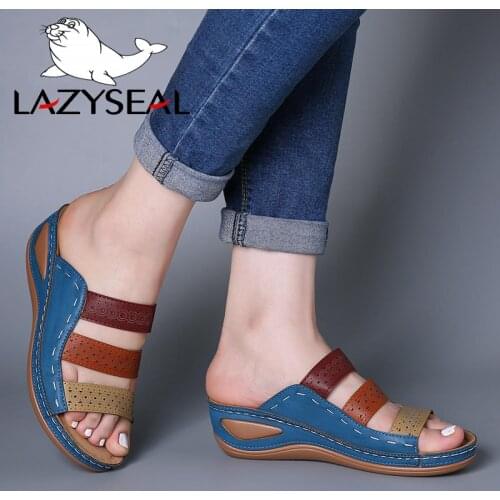 LazySeal 2020 Slides Platform Wedge Slippers Hollow Height Increasing Shoes Women Hollow Mules Wedges House Slippers Women