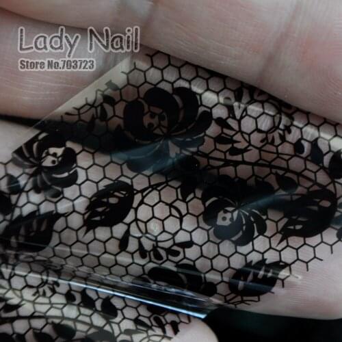 1pc 100cm* 4cm Glue Transfer Foil 3D Black Lace Daisy Flower Favoid Nail Art Foil Stickers Nail Decals Tips Manicure Tool 221