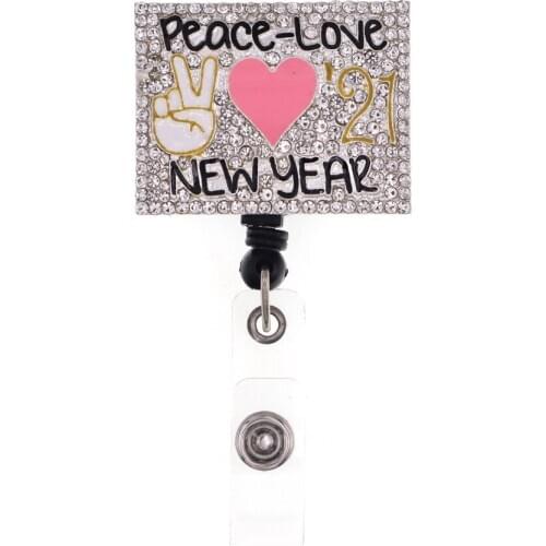 10pcs/lot Free shipping Peace Love Heart Badge Holder Rhinestone Bling Enamel For Nurse Workers Jewelry Accessories ID Card Reel