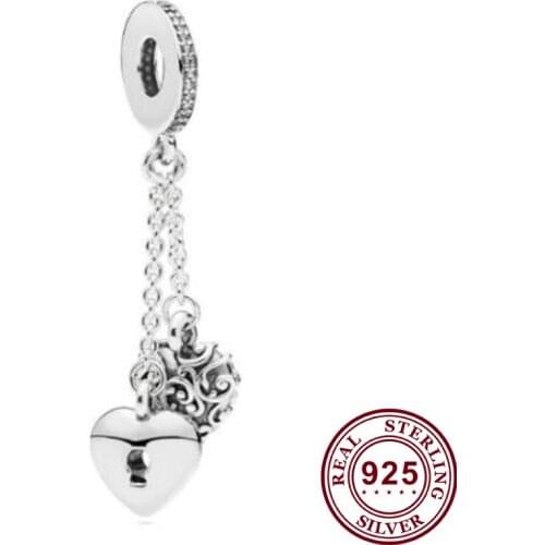 100% 925 Sterling Silver Charm New Silver Heart Pendant Fit Pandora Women Bracelet & Necklace Diy Jewelry