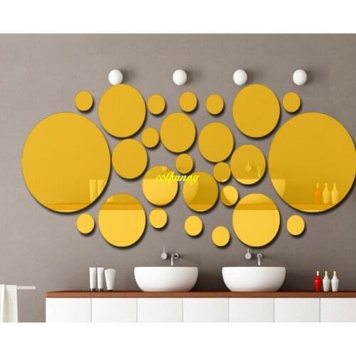 100sets/lot 26pcs/set DIY Round crystal mirror wall sticker Acrylic 3D Wall Sticker Bedroom Living Room Decoration