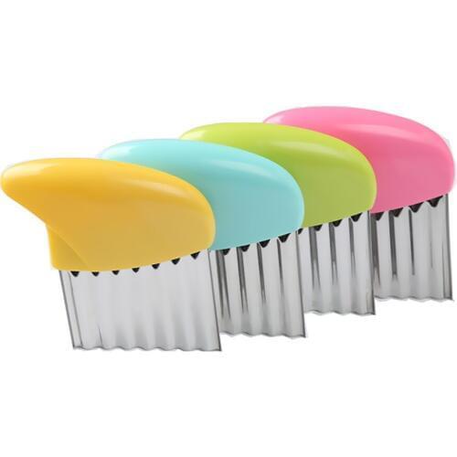 2pc Potato Cutter Stainless Steel Potato Wavy Knife French Fry Chip Cutter Kitchen Vegetable Slicer Kitchen Gadgets Random Color