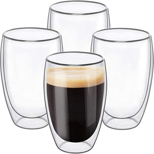 2Pcs Double Wall Cup Espresso Coffee Mug Heat-resistant Shot Wine Beer Glass Drink Tea Cappuccino Cups Transparent Drinkware