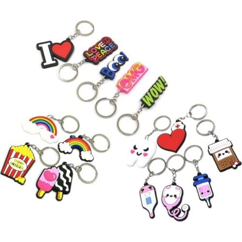 20PCS Hot PVC Key Ring Medical Supplies Keychain Organizer Rainbow Popcorn Key Holder Desk Accessories Toy Pendant Kid Xmas Gift