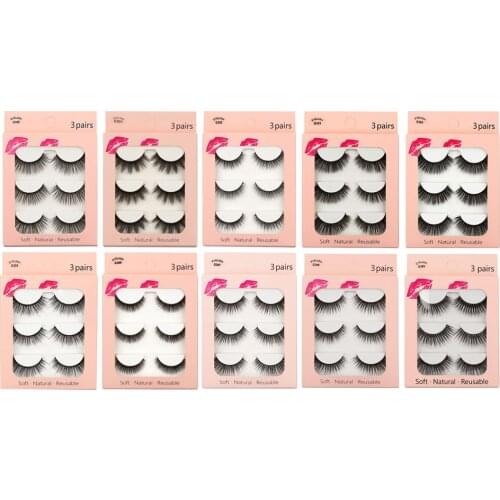 3 Pairs Handmade False Eyelashes Kit Eye Makeup Tool Fashion Charming Eyelashes Lashes Soft Eyelash Extension Makeup Kit