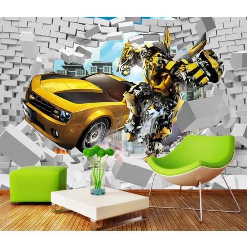 3d retro creative car broken wall paper transformers children room bedside background wall decoration car exhibition mural