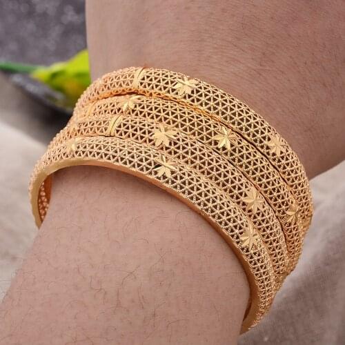 4Pcs/lot Dubai Israel NEW Gold Color Copper Algeria Bangles Braclets Wedding Luxury Arab Dubai Bridal Gifts