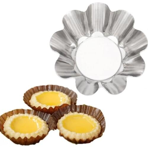6Pcs Egg Flan Making Mould Flower Shape Reusable Heat Resistance Stainless Steel Fruit Tart DIY Baking Molds Kitchen Accessories