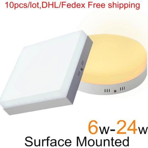 6W 12W 18W 24W Round Surface LED Ceiling Light Panel Light Down Light AC 85-265V LED indoor Light 10pcs/lot,DHL/Fedex Free ship