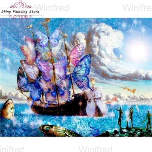 5D DIY Diamond Embroidery Butterfly Sailboat Ship Sea Landscape Diamond Painting Cross Stitch Kit Home Decor Mural Handmade Gift