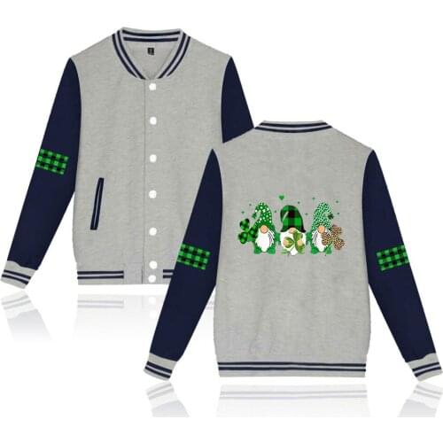 St. Patricks Day Baseball Jackets Fashion Prints Women Men Long Sleeve Jacket Hot Sale Casual Streetwear Jacket Sportswear