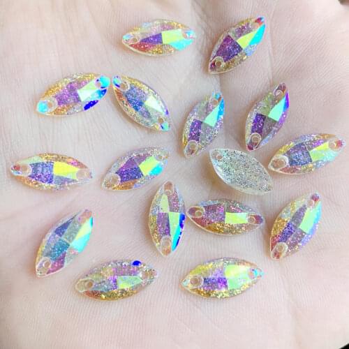 Shiny 80pcs 7*15mm Crystal AB Resin Flatback Rhinestones Horse Eye Crystal Stones Non Hotfix Diamond Strass for DIY Crafts HE01