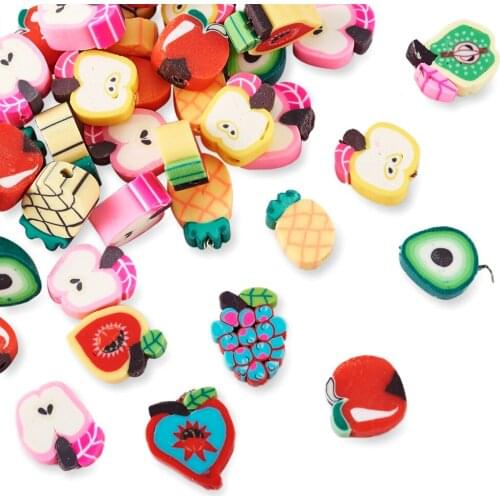 50pcs 8~14mm Handmade Polymer Clay Beads Mixed Color Loose Fruit Beads for Jewelry Making Bracelet Accessories DIY Crafts