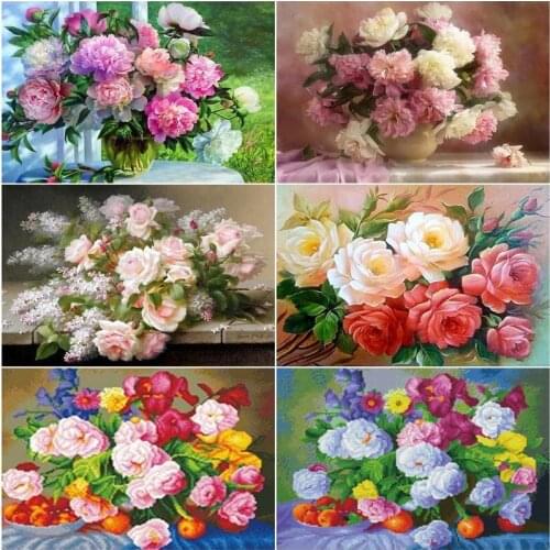 CHENISTORY 5D Full Square Diamond Painting Embroidery Peony Flower Needlework Mosaic Craft Kit Art Rhinestone Home Decor