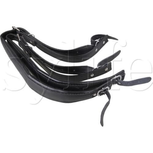 Black Soft PU Leather Adjustable Buckle Accordion Harness Strap Set of 2