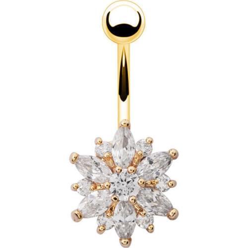 Flower Crystal Stainless Steel Belly Button Navel Rings Body Piercing Jewelry Gold+Clear